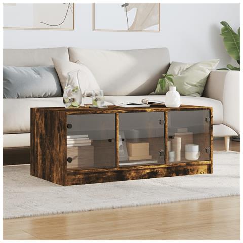 Tavolino Da Salotto Con Ante In Vetro Rovere Fumo 102x50x42 Cm - Foto 3