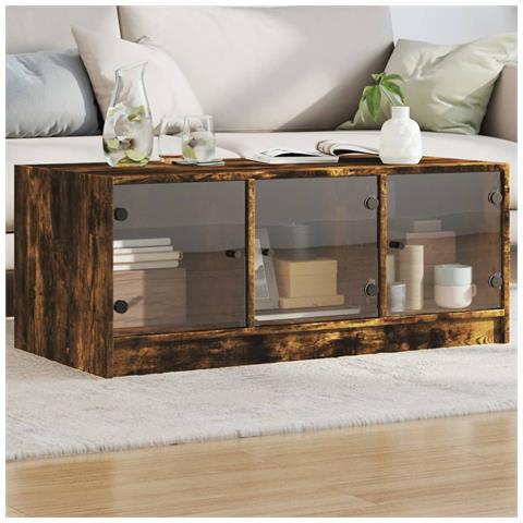 Tavolino Da Salotto Con Ante In Vetro Rovere Fumo 102x50x42 Cm - Foto 1