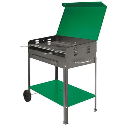 Barbecue Bbq A Carbone Appoggi Laterali Ruote Coperchio Griglia 517 - Foto 1