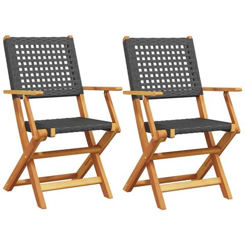 Sedie Da Giardino 2 Pz Nere Legno Massello Acacia E Polyrattan - Foto 2