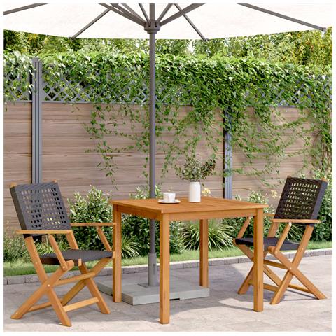 Sedie Da Giardino 2 Pz Nere Legno Massello Acacia E Polyrattan - Foto 3