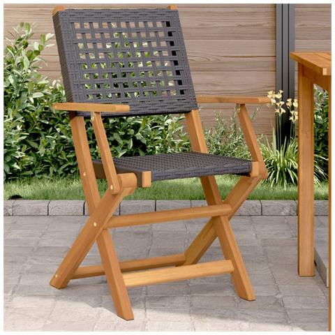 Sedie Da Giardino 2 Pz Nere Legno Massello Acacia E Polyrattan - Foto 1