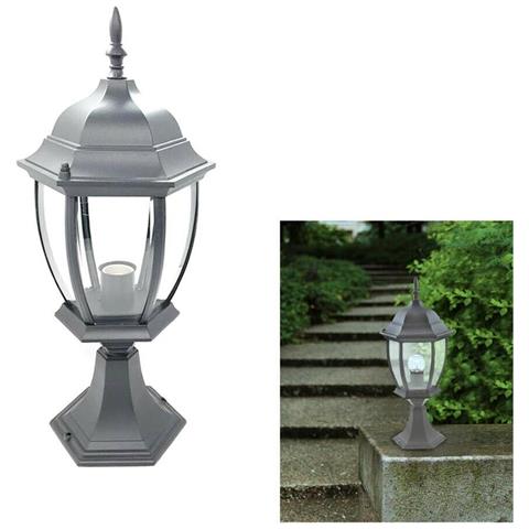 Lampione Per Cancello Lampioncino Lanterna In Vetro Attacco E27 Grigio Es45 - Foto 1