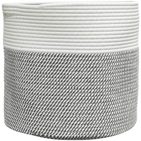 Cestino Portaoggetti Grigio E Bianco 40x35 Cm In Cotone - Foto 2