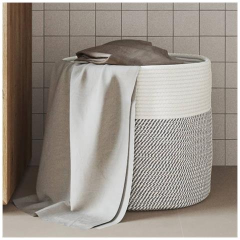 Cestino Portaoggetti Grigio E Bianco 40x35 Cm In Cotone - Foto 1
