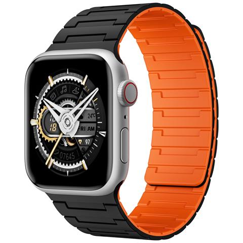 Cinturino Magnetico Loop Per Apple Watch (42/44/45/49mm) - Brevetto Ue Black Orange - Foto 1