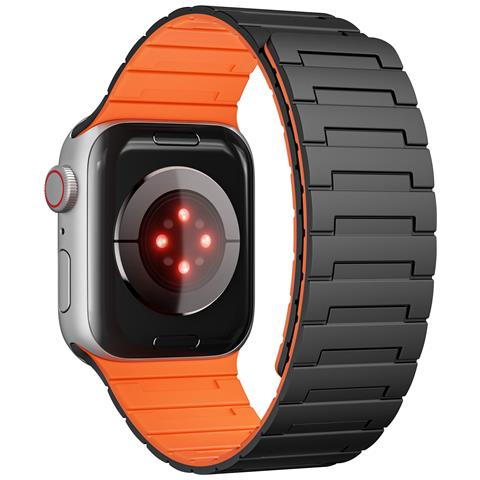 Cinturino Magnetico Loop Per Apple Watch (42/44/45/49mm) - Brevetto Ue Black Orange - Foto 2