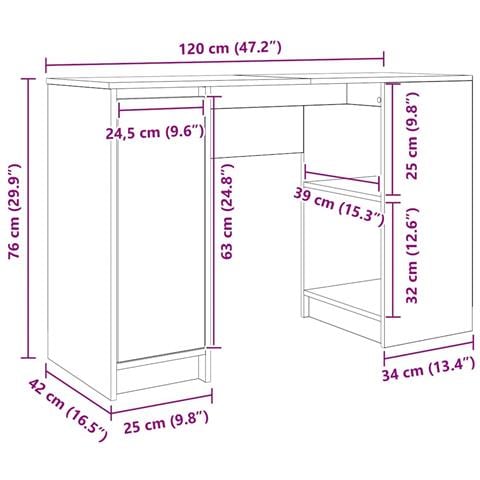 Scrivania Grigio Sonoma 120x42x76 cm in Legno Multistrato - Foto 9