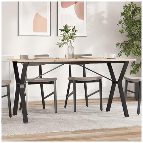 Tavolo Da Pranzo Telaio A Y 160x80x75 Cm Legno Pino E Acciaio - Foto 1