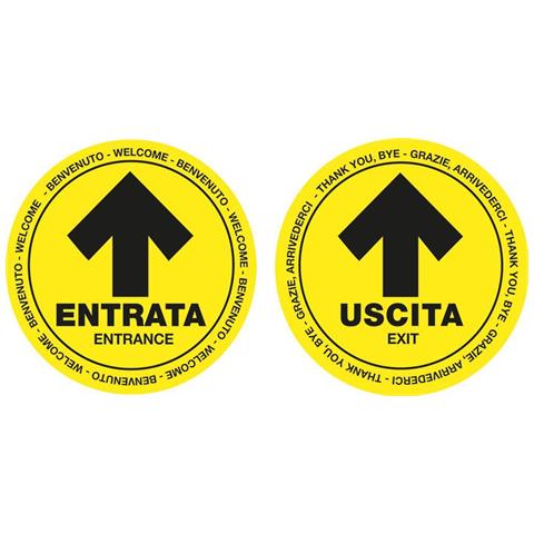 Conf. 2 Bolli Adesivi ''entrata-uscita'' Diametro 40 Cm Gialli - Foto 1