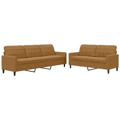 Set Di Divani 2 Pz Con Cuscini Marrone In Velluto - Foto 1