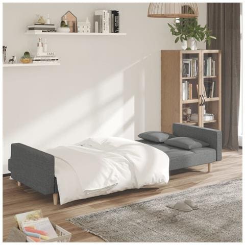 Lusso Casadino - Divano Letto A 2 Posti Con 2 Cuscini Grigio Chiaro In Tessuto - Foto 2