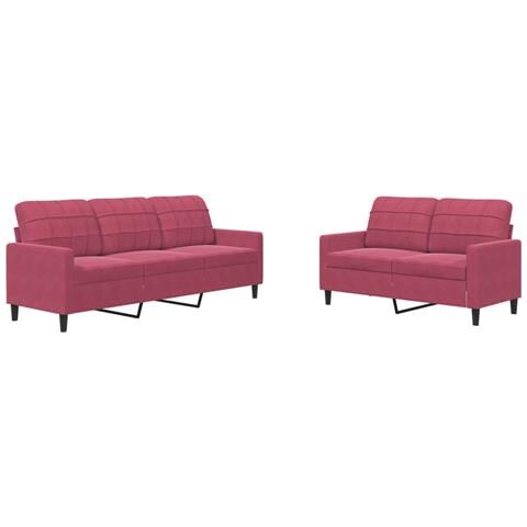 Set Di Divani 2 Pz Con Cuscini Rosso Vino In Velluto - Foto 1