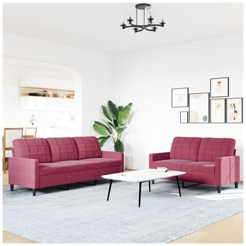 Set Di Divani 2 Pz Con Cuscini Rosso Vino In Velluto - Foto 2