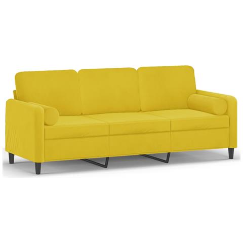 Divano a 3 Posti con Cuscini Giallo 180 cm in Velluto - Foto 1