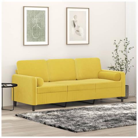Divano a 3 Posti con Cuscini Giallo 180 cm in Velluto - Foto 2