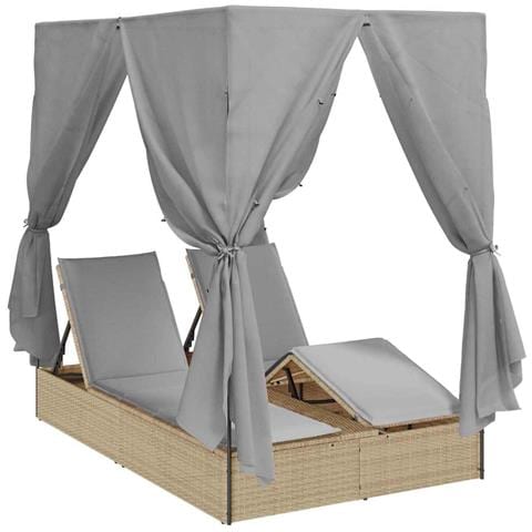 lettino da sole doppio Set di 2 Beige e grigio chiaro Polyrattan - Foto 1