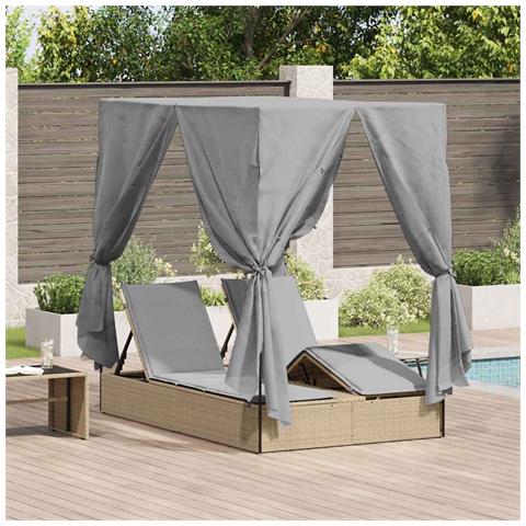 lettino da sole doppio Set di 2 Beige e grigio chiaro Polyrattan - Foto 2