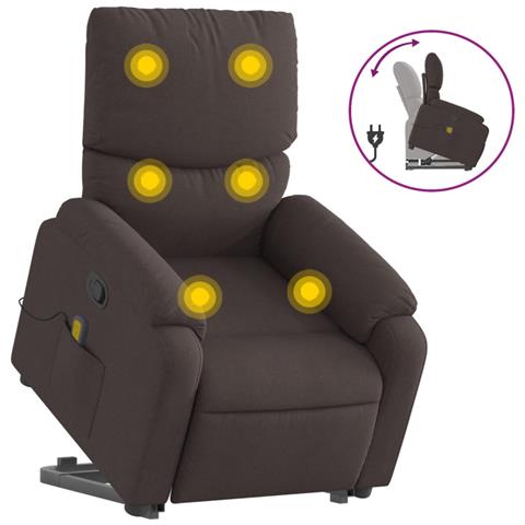 Poltrona Alzapersona Massaggi Reclinabile Marrone Scuro Tessuto - Foto 1