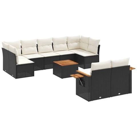 Set Divani da Giardino 10pz con Cuscini in Polyrattan Nero - Foto 1