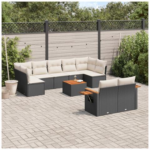 Set Divani da Giardino 10pz con Cuscini in Polyrattan Nero - Foto 2