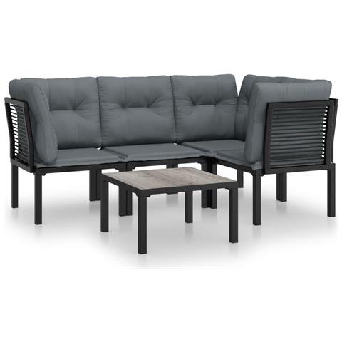Set Salotto da Giardino 5 pz Nero e Grigio in Polyrattan - Foto 1