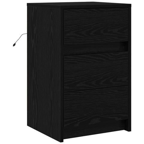 Mobiletto da comodino con luci LED rovere nero legno ingegnerizzato - Foto 1