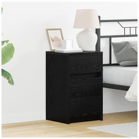 Mobiletto da comodino con luci LED rovere nero legno ingegnerizzato - Foto 2