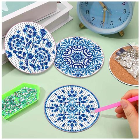 Set Di 8 Sottobicchieri Mandala In Acrilico Con Diamanti Brillanti, Compatibile Con Decorazioni Per Casa E Feste, Sottobicchieri Fatti A Mano Con Supporto In Ferro - Foto 2