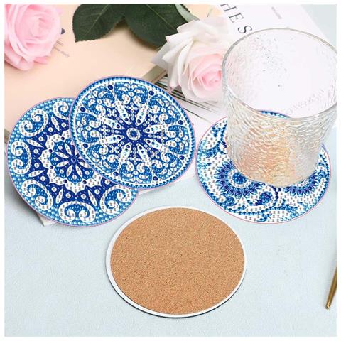 Set Di 8 Sottobicchieri Mandala In Acrilico Con Diamanti Brillanti, Compatibile Con Decorazioni Per Casa E Feste, Sottobicchieri Fatti A Mano Con Supporto In Ferro - Foto 4