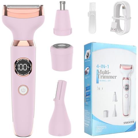 Set Rasoio Elettrico 4-in-1 Per Donna - Rimozione Indolore Di Peli Per Viso, Corpo, Naso E Sopracciglia Pink - Foto 1
