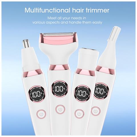 Set Rasoio Elettrico 4-in-1 Per Donna - Rimozione Indolore Di Peli Per Viso, Corpo, Naso E Sopracciglia Pink - Foto 7