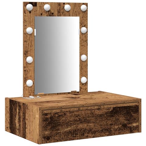 Toeletta da Appendere al Muro con Luci a LED Legno Antico - Foto 1