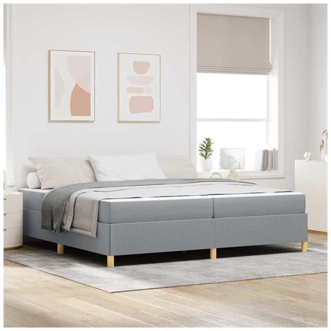 Letto a molle Grigio chiaro e Bianco 200 x 200 cm Tessuto - Foto 2