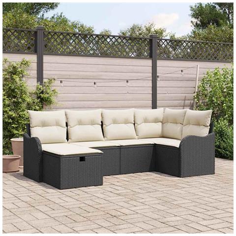 Set Divano da Giardino con cuscino 6 pcs Nero Poly Rattan - Foto 2