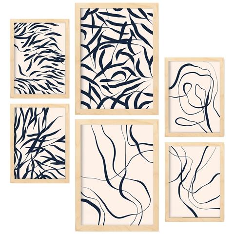 Set Di 6 Stampe Immagini Decorative Estetiche Astratte Per Il Tuo Soggiorno, Camera Da Letto O Casa A3 & A4 Telaio In Legno Chiaro - Foto 1