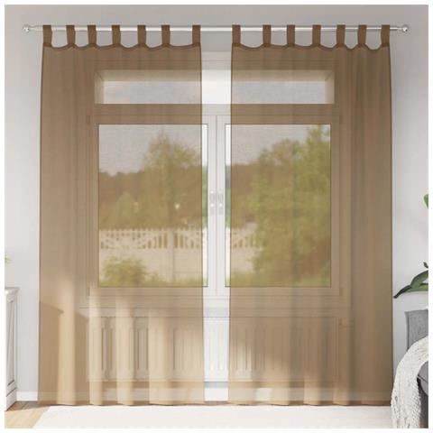 Tende in Voile con Passanti 2 pz Marrone Chiaro 140x245 cm - Foto 2