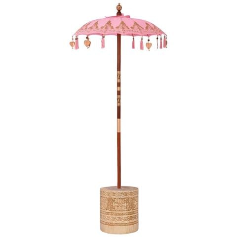 Parasol con Base Rosa, Marrone 250 cm Cotone, Legno - Foto 1