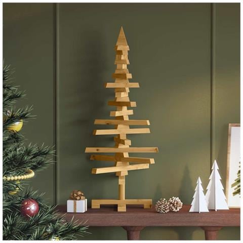 Albero di Natale in legno Marrone 90 cm Legno di pino massello - Foto 2