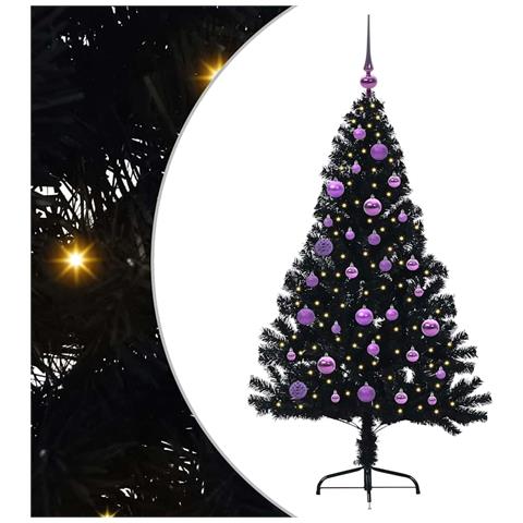 Albero di Natale artificiale con luci integrate Nero 150 cm PVC - Foto 1