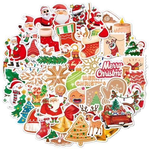 50 Adesivi Natalizi - Decalcomanie Festive In Pvc Impermeabile Per Laptop, Skateboard E Altro - Foto 1