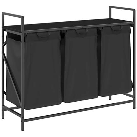 Cesto per la Biancheria 3 Scomparti con Ripiano Rovere Nero - Foto 1