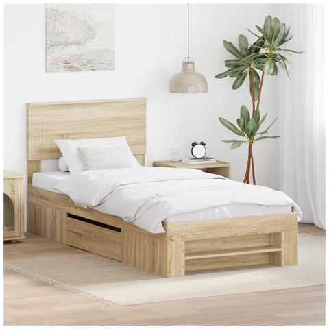 Struttura del letto Rovere Sonoma 90 x 200 cm Legno multistrato - Foto 2