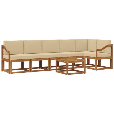Set di divani da esterno con cuscino 7 pcs Naturale e Beige - Foto 1