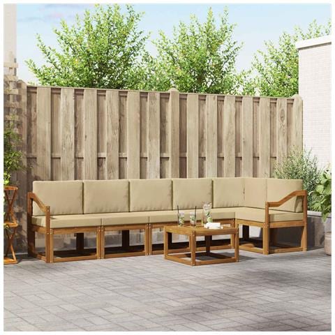 Set di divani da esterno con cuscino 7 pcs Naturale e Beige - Foto 2