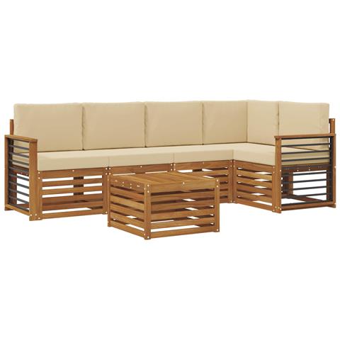 Set divani 6 pcs Naturale e Beige Legno di Acacia Massello - Foto 1