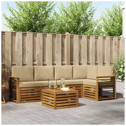 Set divani 6 pcs Naturale e Beige Legno di Acacia Massello - Foto 2