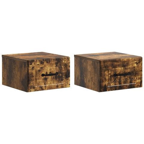 Mobiletto da notte a muro 2 pcs Rovere Fumo 34,5 x 33 x 20 cm - Foto 1