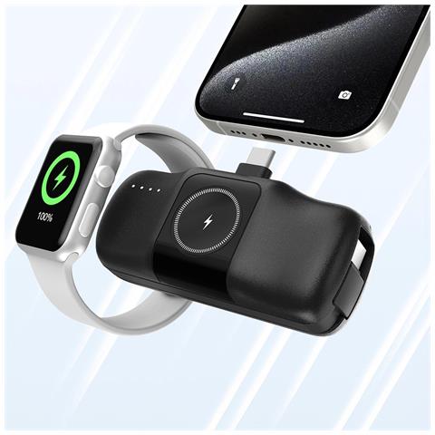 Mini Powerbank ""wf16 C"" Con Cavo E Caricabatterie Per Apple Watch - Nero - Foto 6