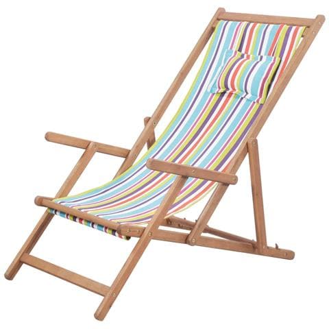 Sdraio da Spiaggia Pieghevole Telaio Legno Tessuto Multicolore - Foto 1
